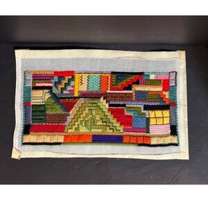 Vintage Hand Stitched Needlepoint Canvas Mesh Geometric Abstract Bauhaus Weaving